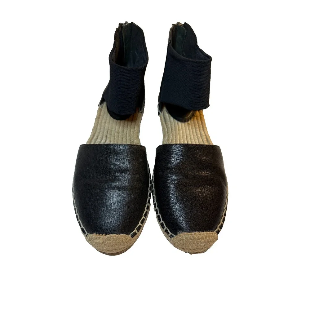 Eileen Fisher Leather Sandal Coy Espadrille Skimmer Flat Mesh Back Zip Black 7.5